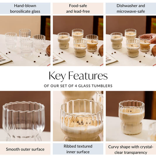 Contemporary Ribbed Glass Tumbler Set of 4 (300ml)